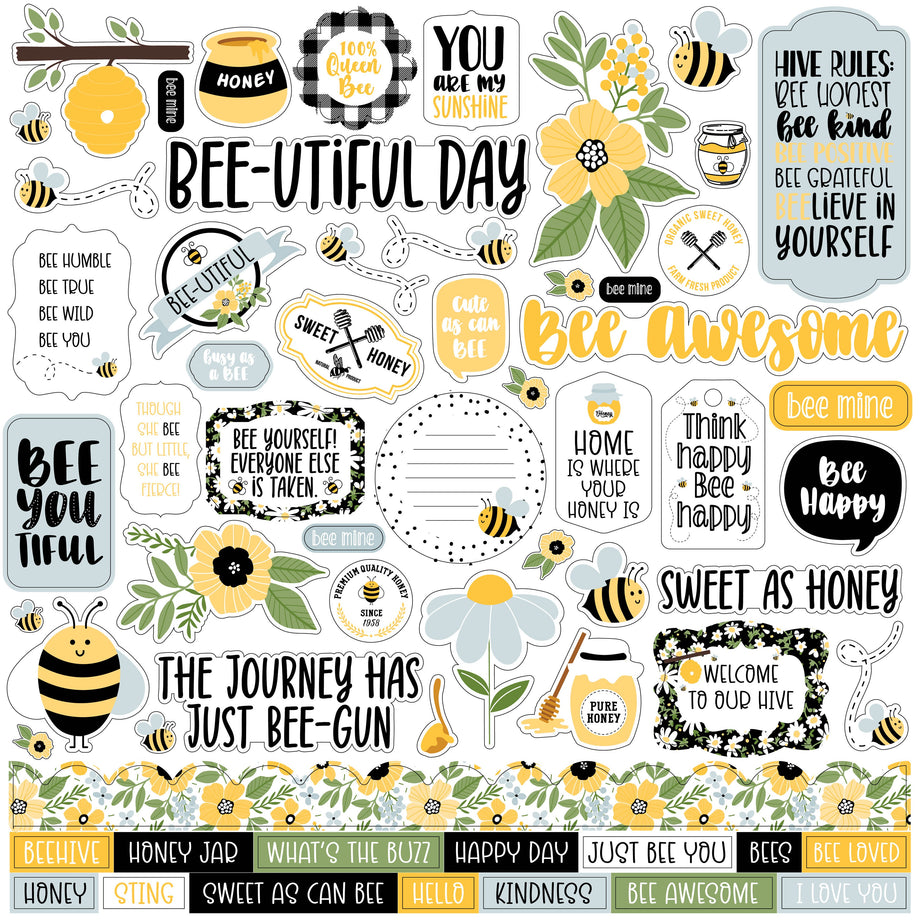 Echo Park Bee Happy 12x12 Cardstock Stickers: Elements (BH319014)